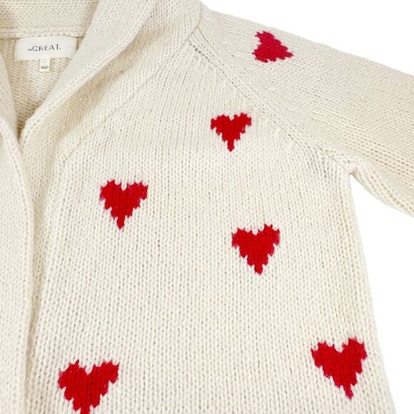 The GREAT. The Heart Lodge Cardigan. Cream & Holly Hearts Size 1|S - Picture 6 of 10